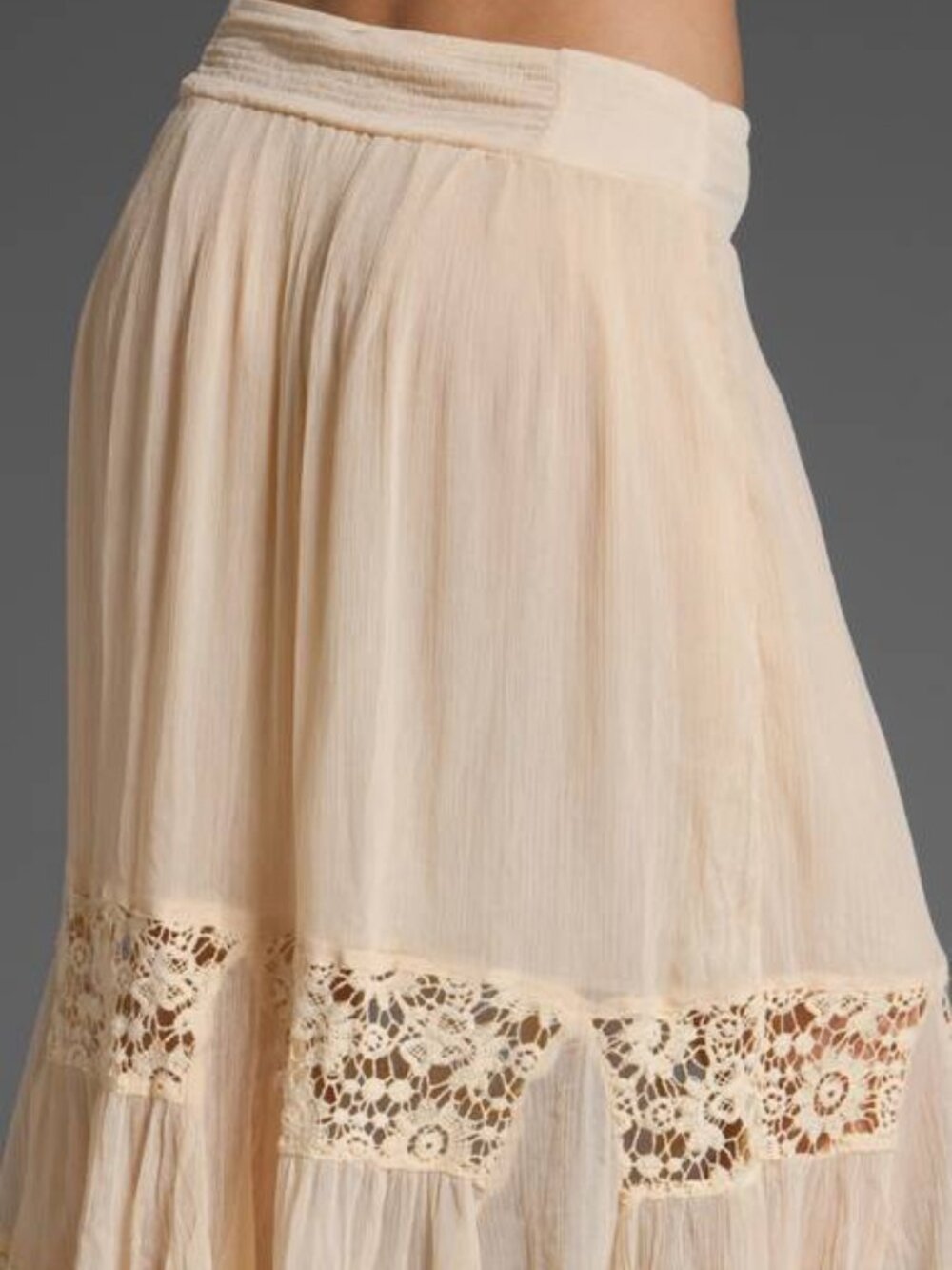Free People Lace Therapy Midi Skirt Antique Ivory Crochet Lace Tiers NWT - Picture 6 of 9